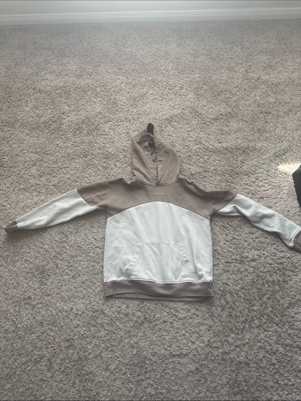abercrombie kids Two-Tone Hooded Sweatshirt in Taupe and Cream